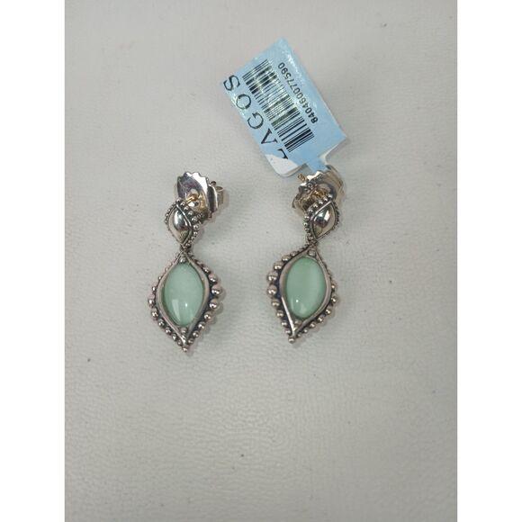 Lagos Contessa Sterling Silver 18K Gold Post Variscite Dangle Earrings $350 - Picture 2 of 5